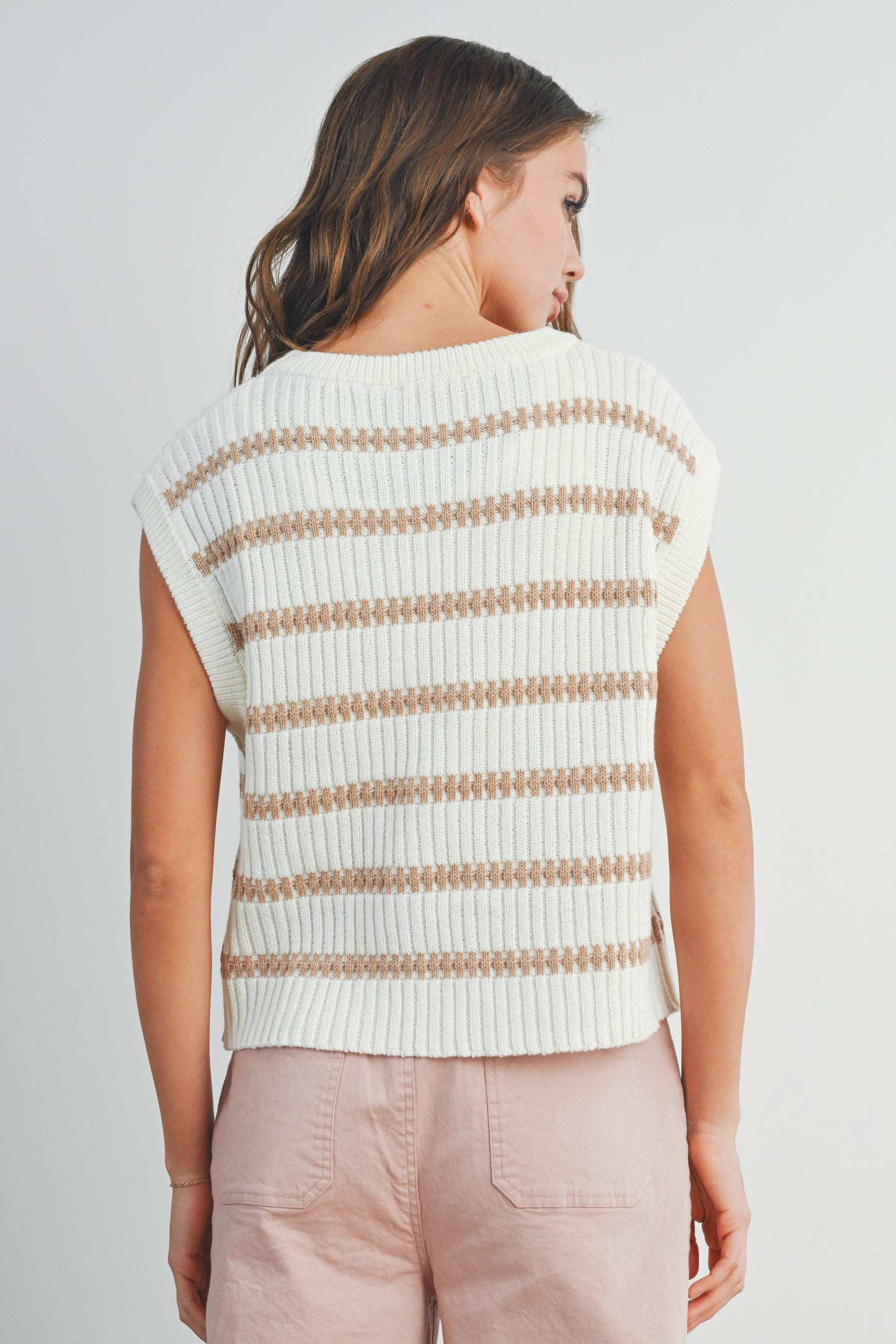 Crew Neck Striped Knit Tank Top