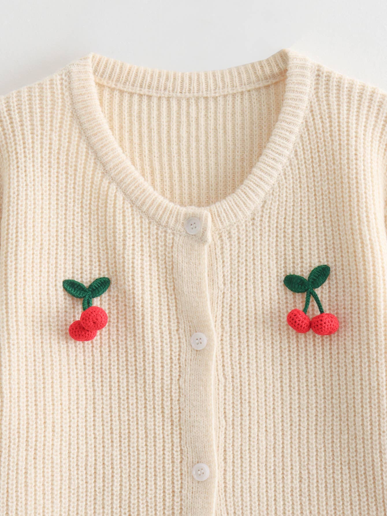 Cherry-Embellished Cropped Knitted Sweater Cardigan