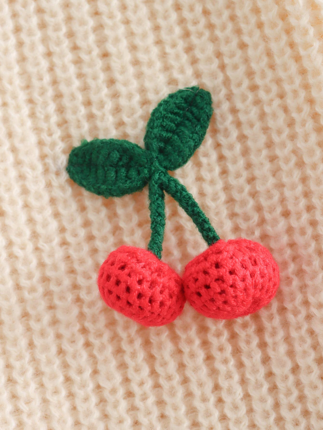 Cherry-Embellished Cropped Knitted Sweater Cardigan