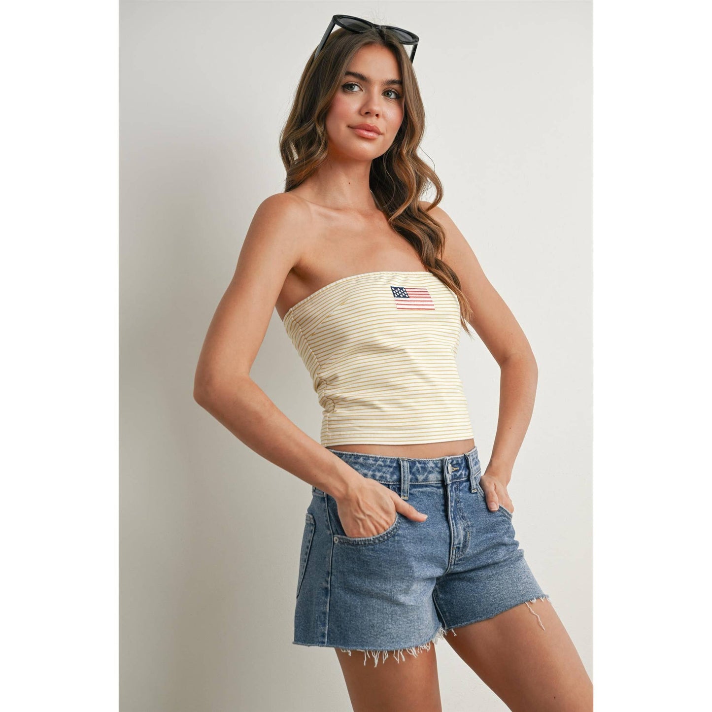 BUTTERMELON - Stars and Stripes Tube Top - BMT7755 - IVORY / BLUE / M