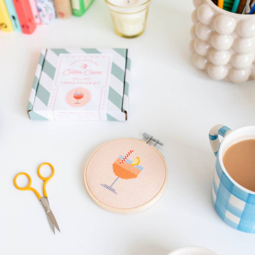 Cotton Clara Craft Kits & Supplies - Aperol Cocktail Beginner Counted Cross Stitch Kit