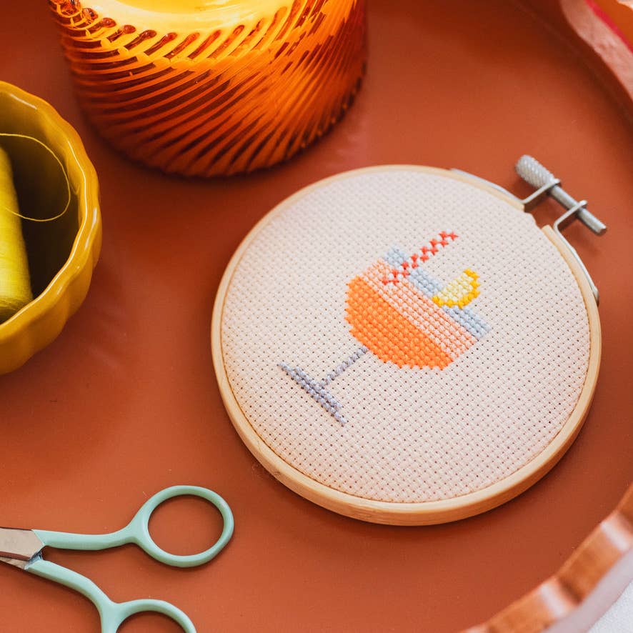 Cotton Clara Craft Kits & Supplies - Aperol Cocktail Beginner Counted Cross Stitch Kit