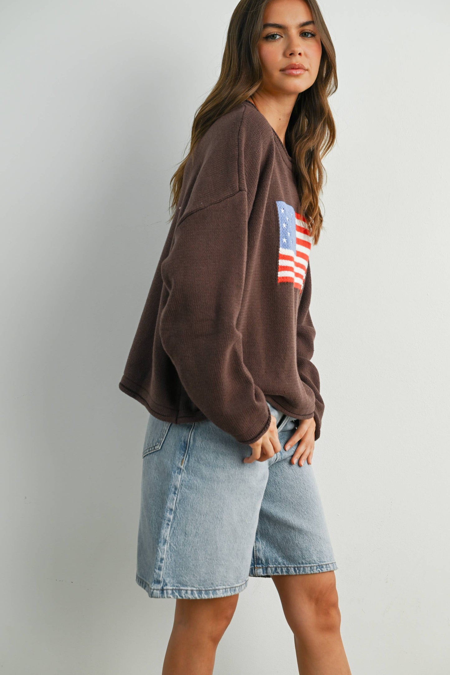 BUTTERMELON - Graphic Knit Long Sleeve Top - BMW7907 - NAVY MULTI / S