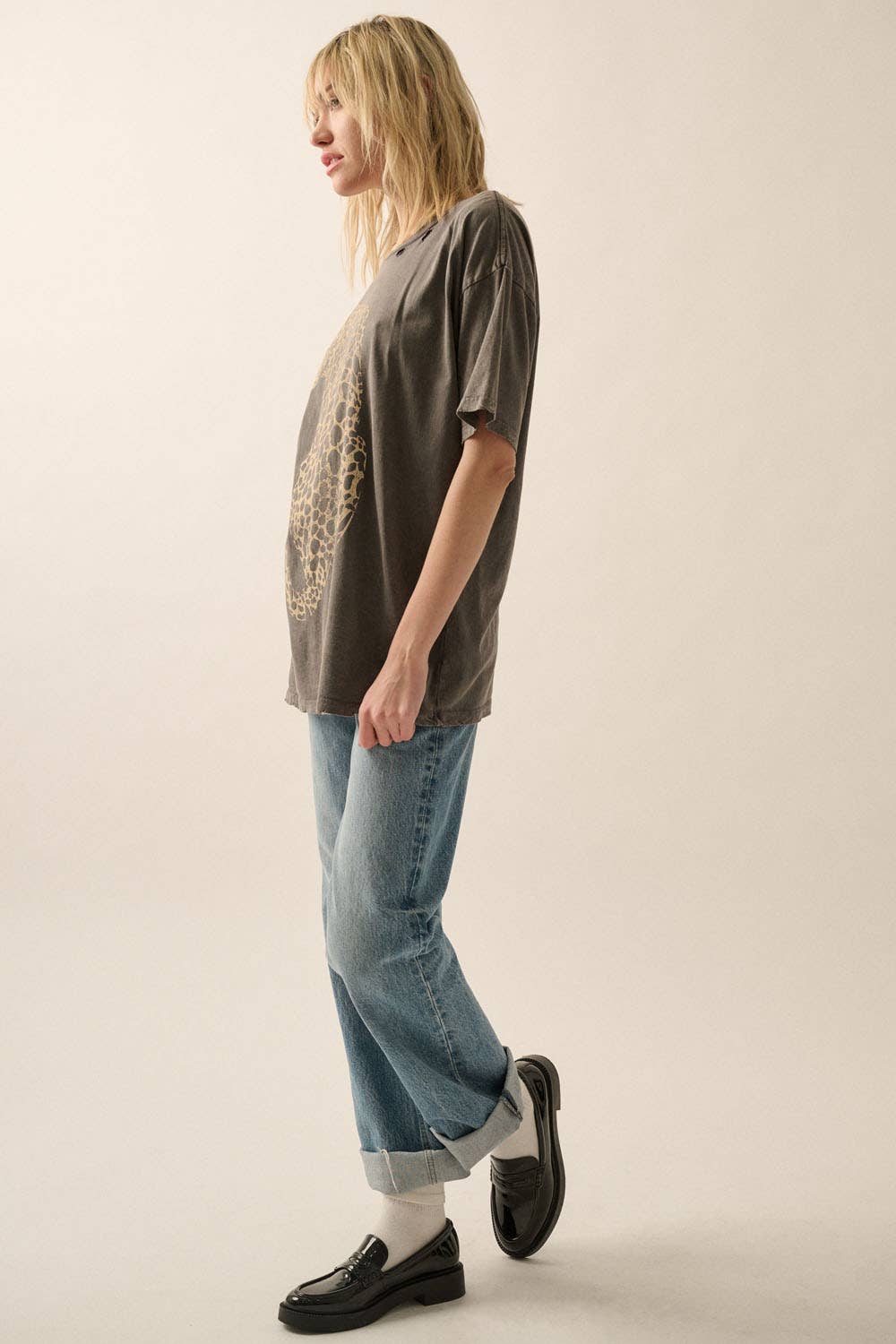 Vintage Canvas - Cheeta Mineral-Washed Oversized Graphic Tee