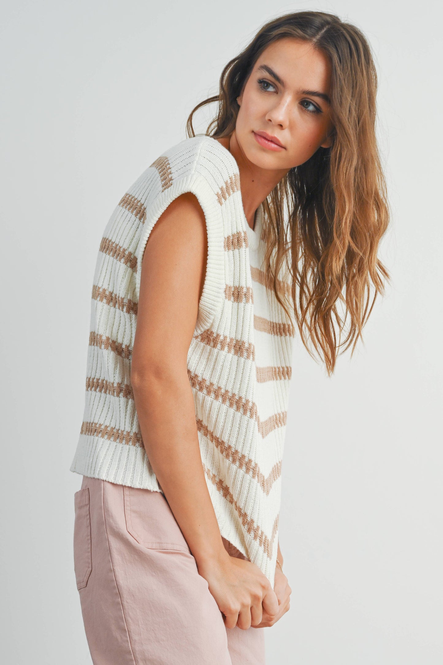 Crew Neck Striped Knit Tank Top