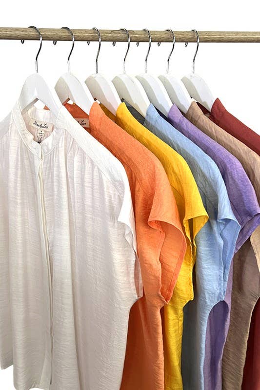 Henley Neckline Button Down Short Sleeve Top