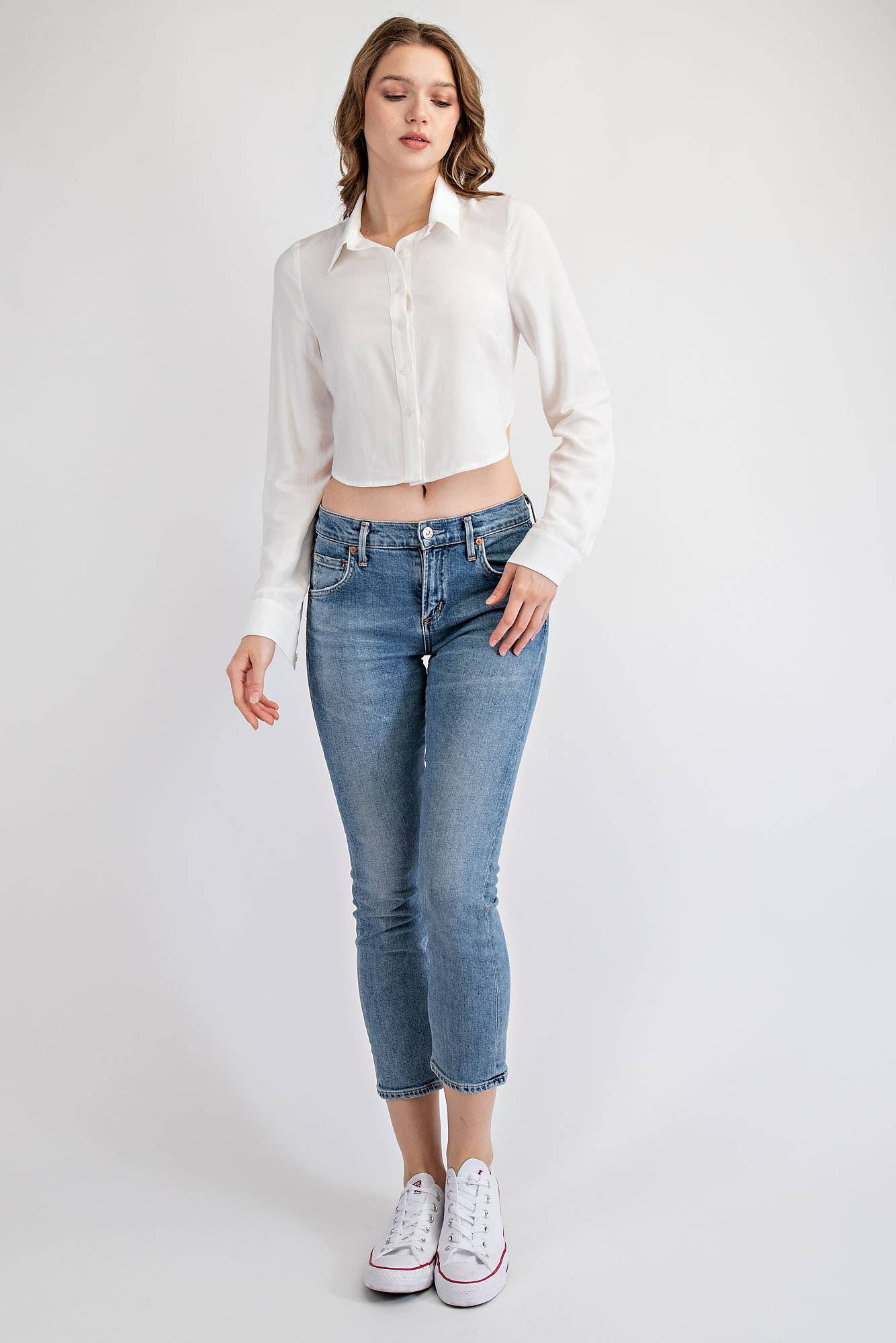 Button Down Crop Top With Open Back And Tie