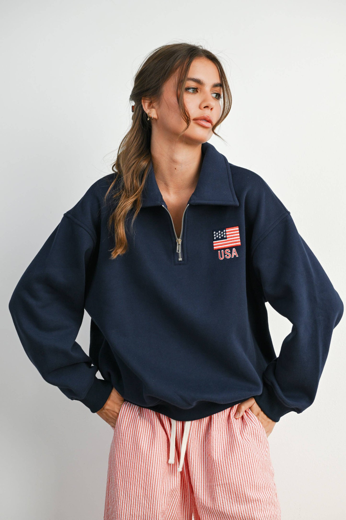 BUTTERMELON - Loose Collared Quarter-Zip Top - BMT7794 - GREY / L