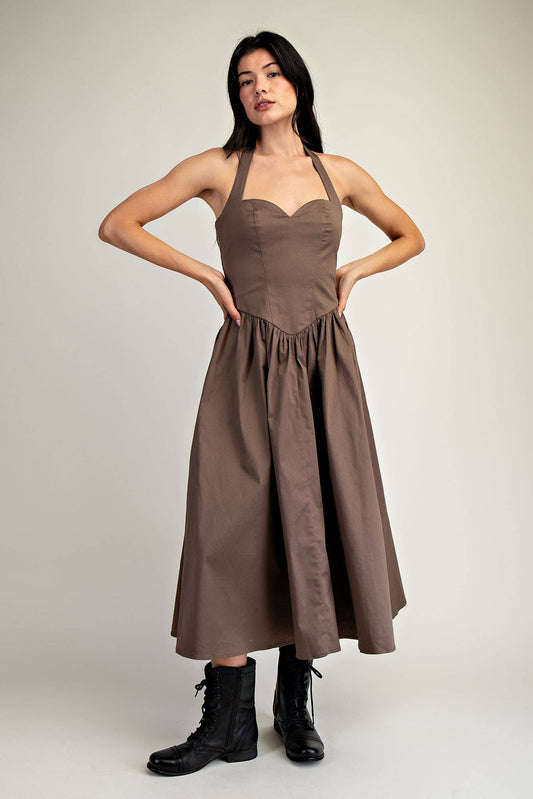 Halter Midi Stretch Woven Dress