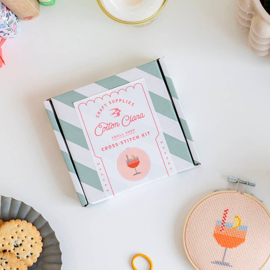 Cotton Clara Craft Kits & Supplies - Aperol Cocktail Beginner Counted Cross Stitch Kit