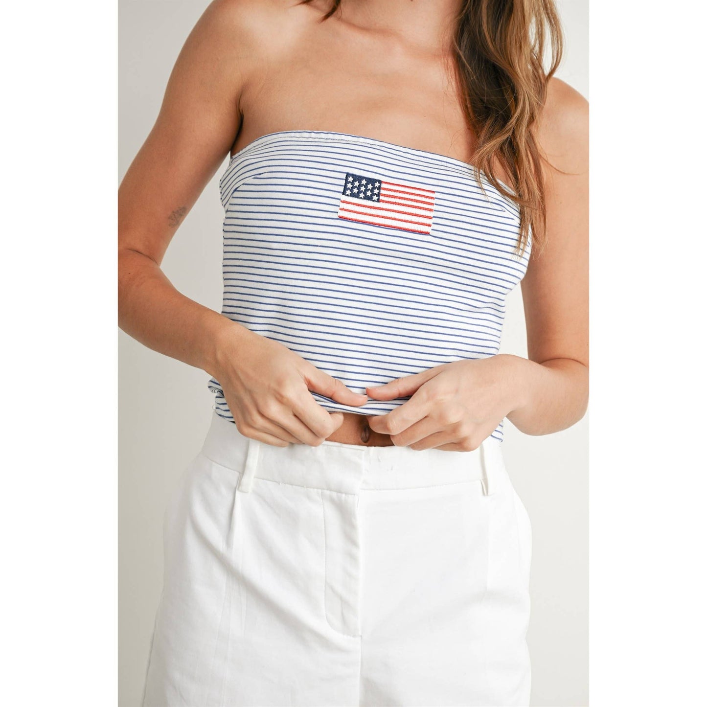BUTTERMELON - Stars and Stripes Tube Top - BMT7755 - IVORY / BLUE / S