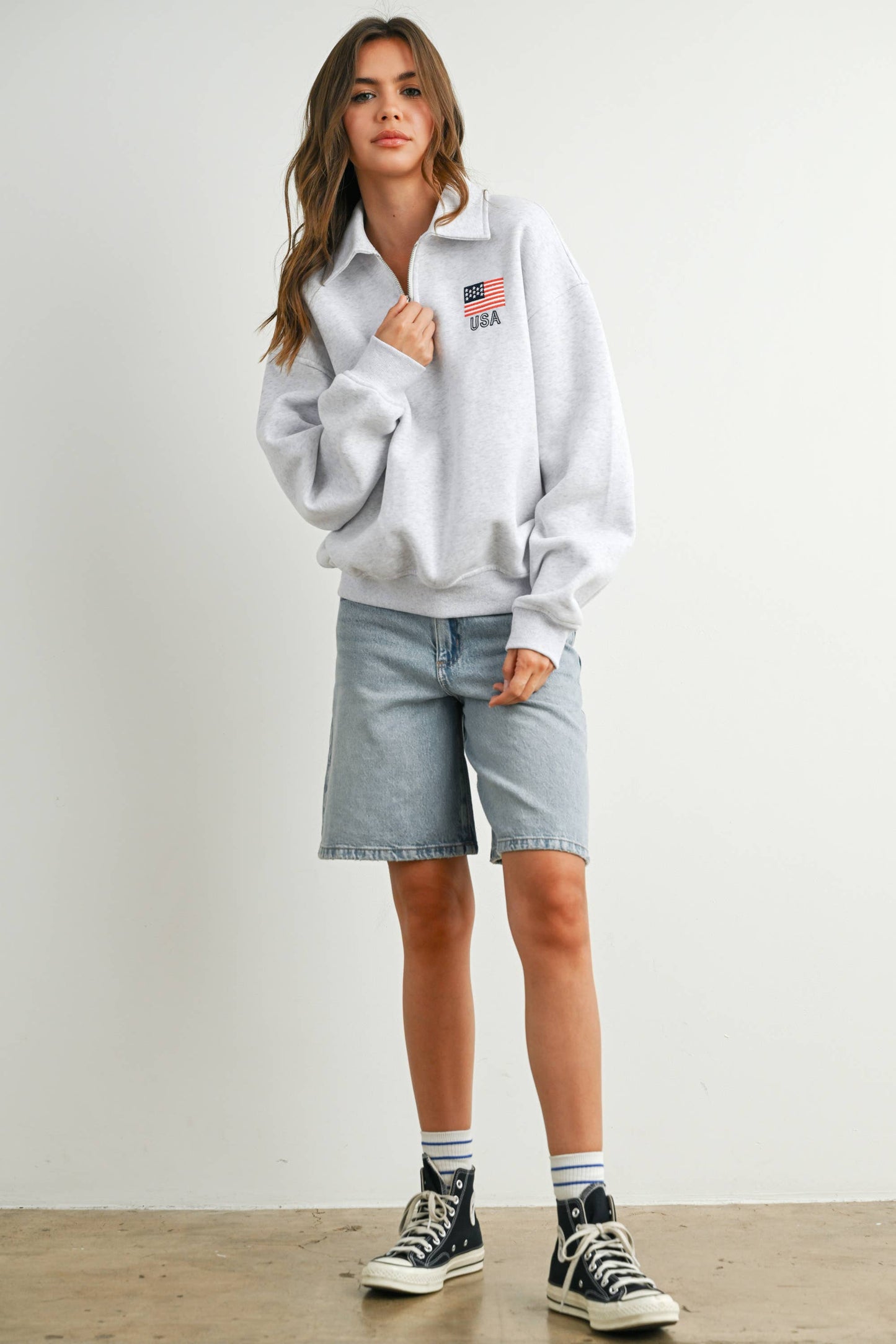 BUTTERMELON - Loose Collared Quarter-Zip Top - BMT7794 - GREY / L