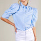 Collared Neckline Puff Sleeve Stripe Print Blouse Top