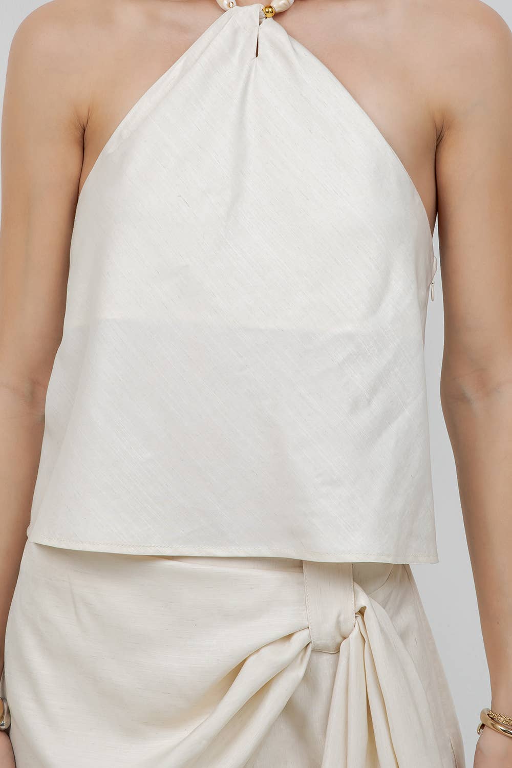 Whiteroom+Cactus - SOFT WOVEN HALTER TOP WITH BEAD ACCENT - Cream / S