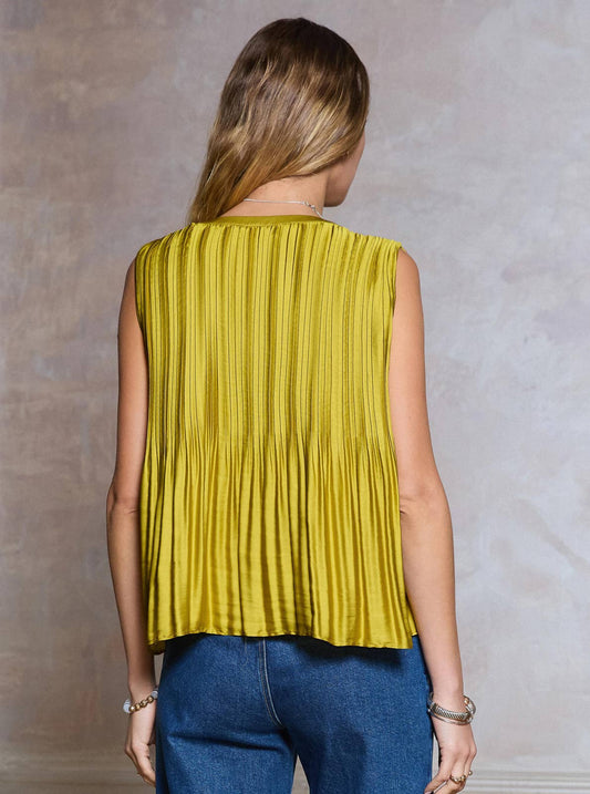 Current Air - Pleated Sleeveless Cropped Top - Amber Haze / M