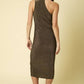 Sleeveless Mock Neck Oblique Cutout Midi Dress
