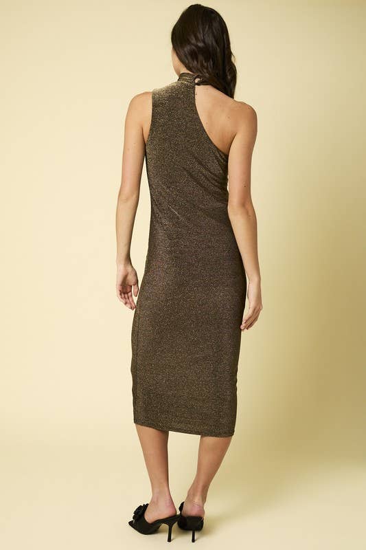 Sleeveless Mock Neck Oblique Cutout Midi Dress