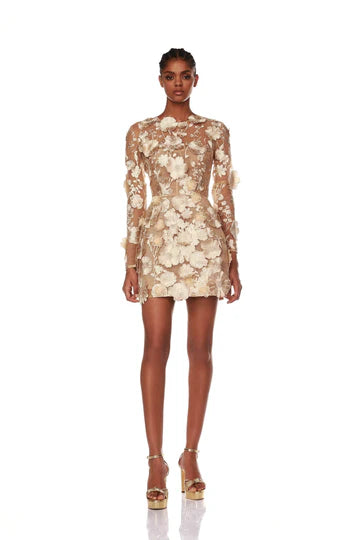 Bouquet Maraya Gold Long Sleeve Mini Dress