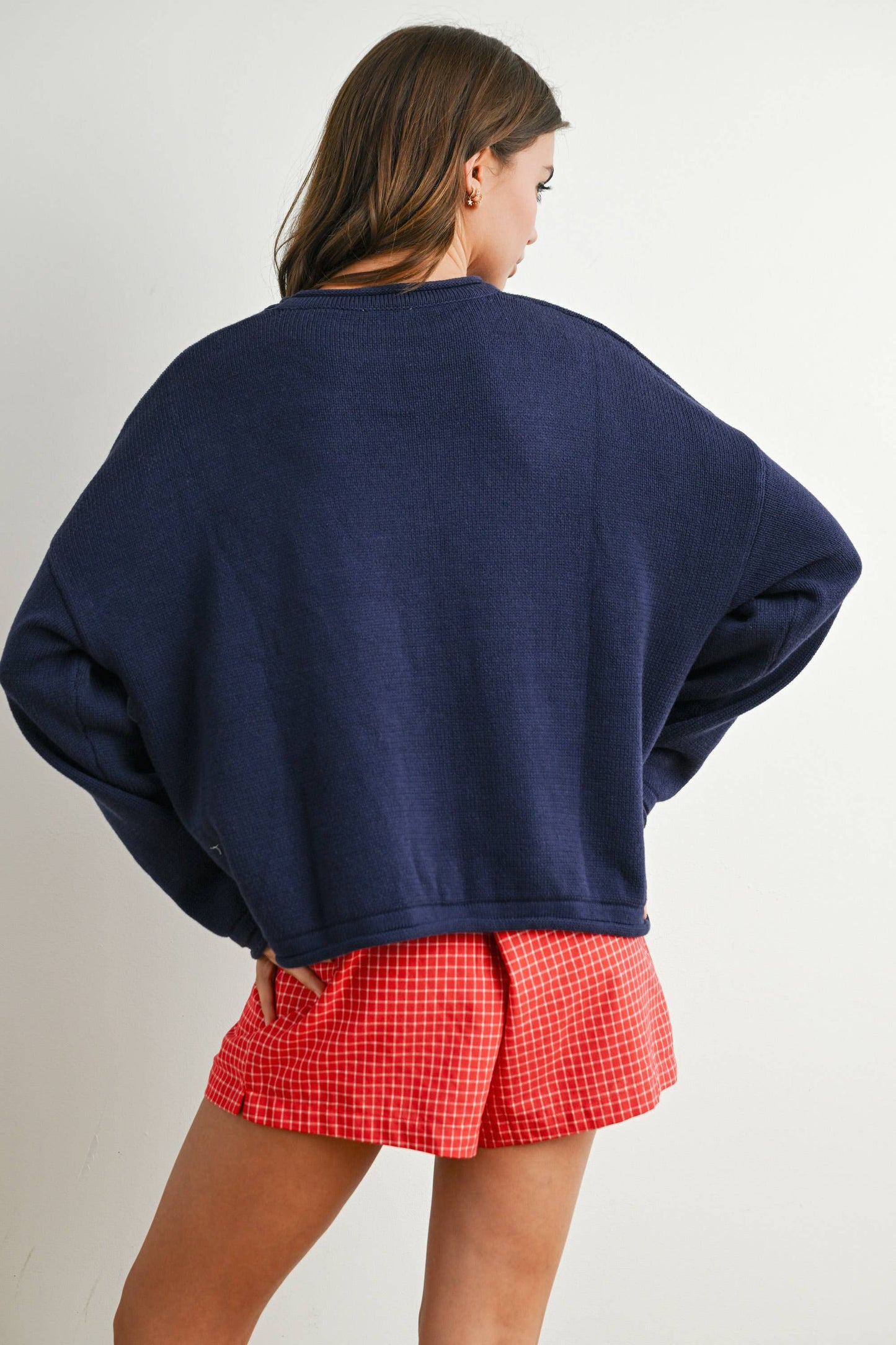 BUTTERMELON - Graphic Knit Long Sleeve Top - BMW7907 - NAVY MULTI / M