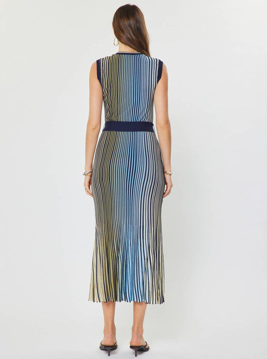 Current Air - Striped Knit Midi Dress - Green Blue Multi / M