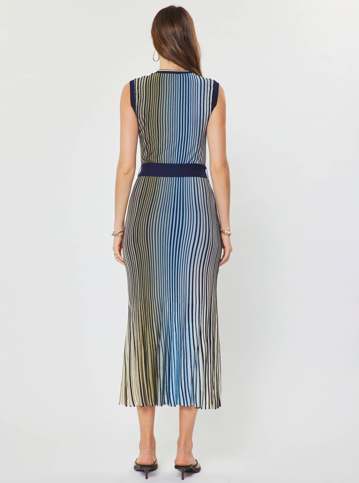 Current Air - Striped Knit Midi Dress - Green Blue Multi / S