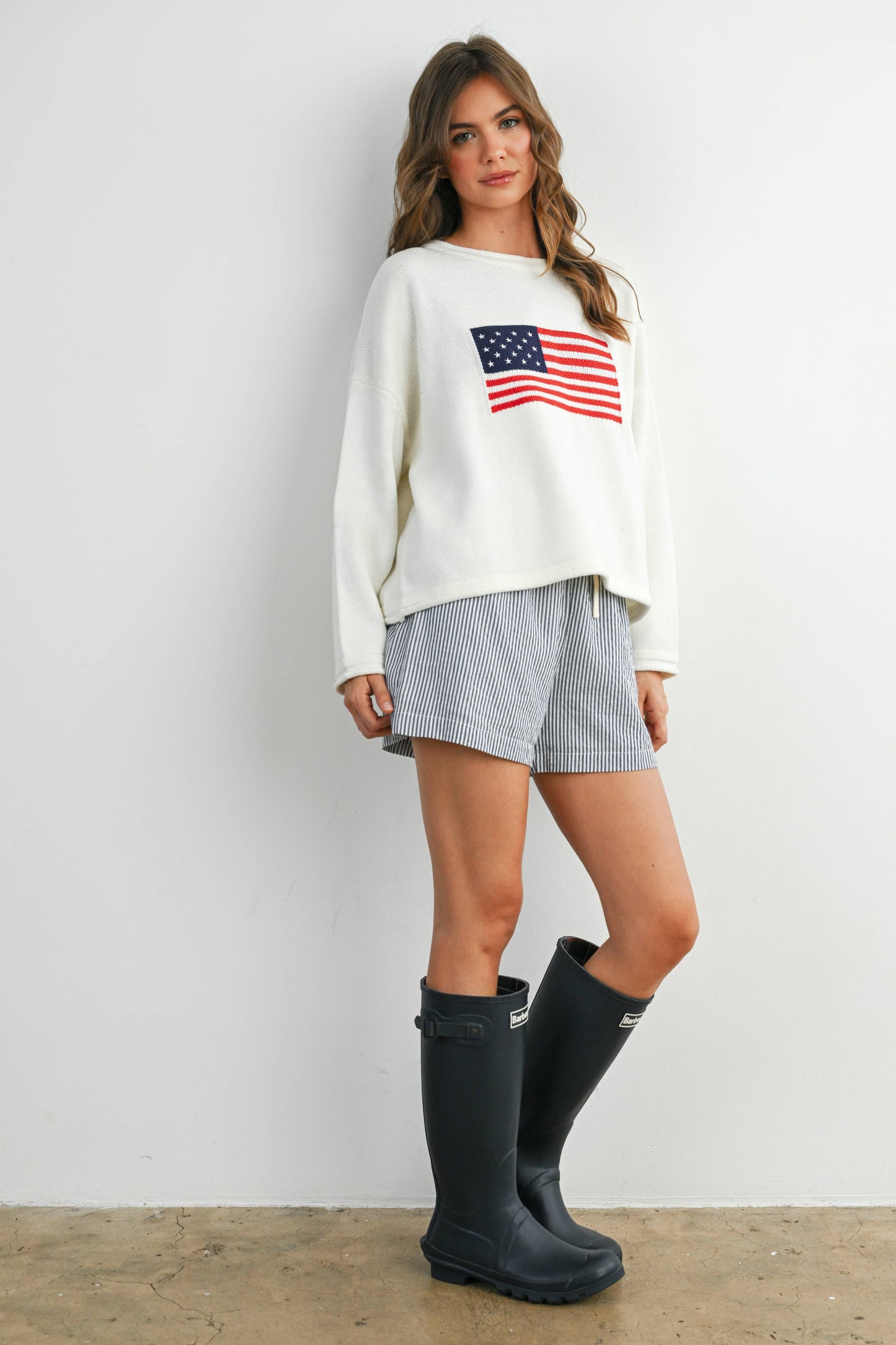 BUTTERMELON - Graphic Knit Long Sleeve Top - BMW7907 - NAVY MULTI / M