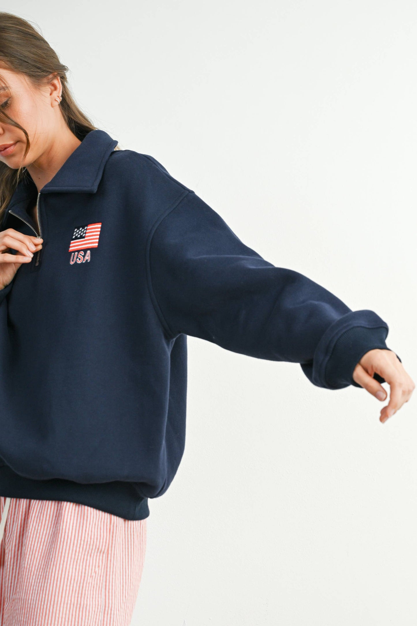 BUTTERMELON - Loose Collared Quarter-Zip Top - BMT7794 - GREY / L
