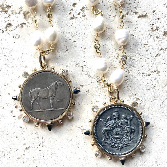 VB&CO Designs Handmade Jewelry - Horse necklace coin pearl jewelry handmade gold boutique