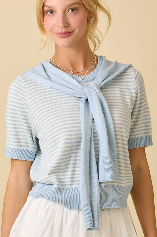 Main Strip - Sweater Shawl Wrap Set With Stripe Knit Top
