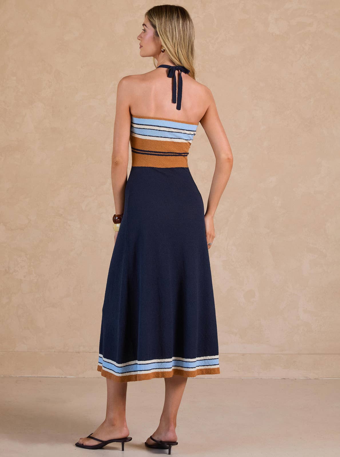 Current Air - Terry Knit Halter Midi Dress - Navy Mlt / XS