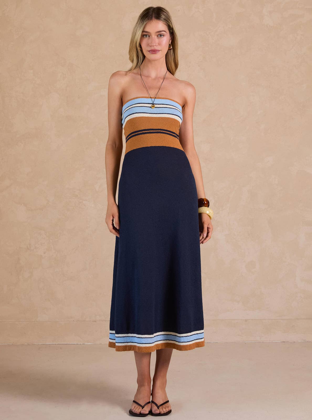 Current Air - Terry Knit Halter Midi Dress - Navy Mlt / XS