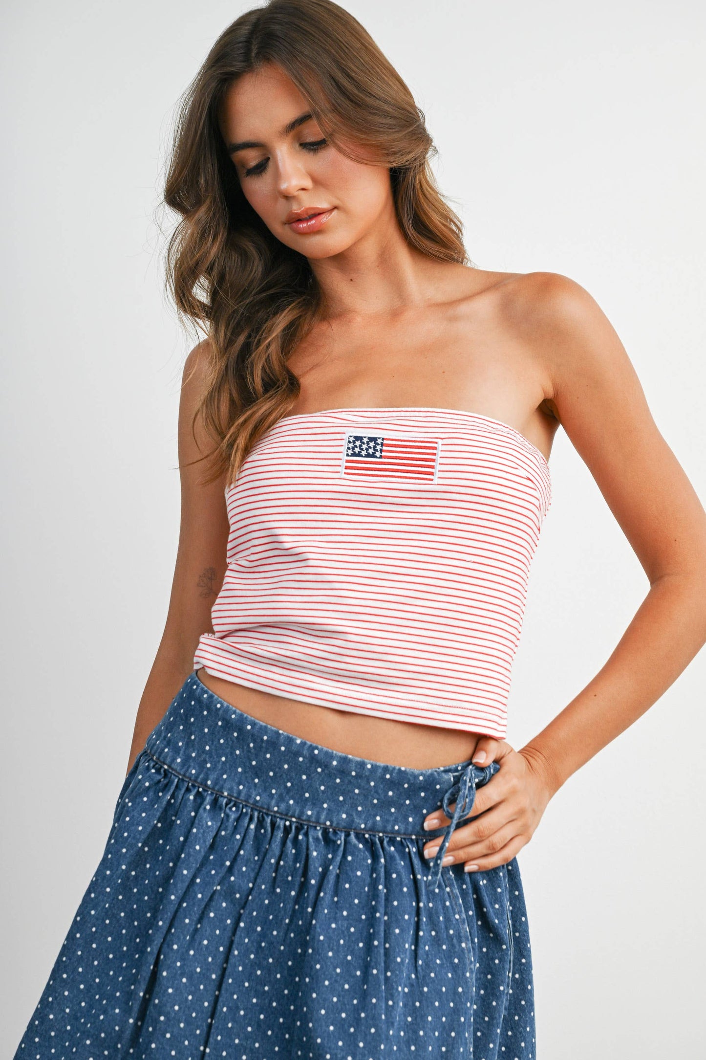 BUTTERMELON - Stars and Stripes Tube Top - BMT7755 - IVORY / BLUE / M