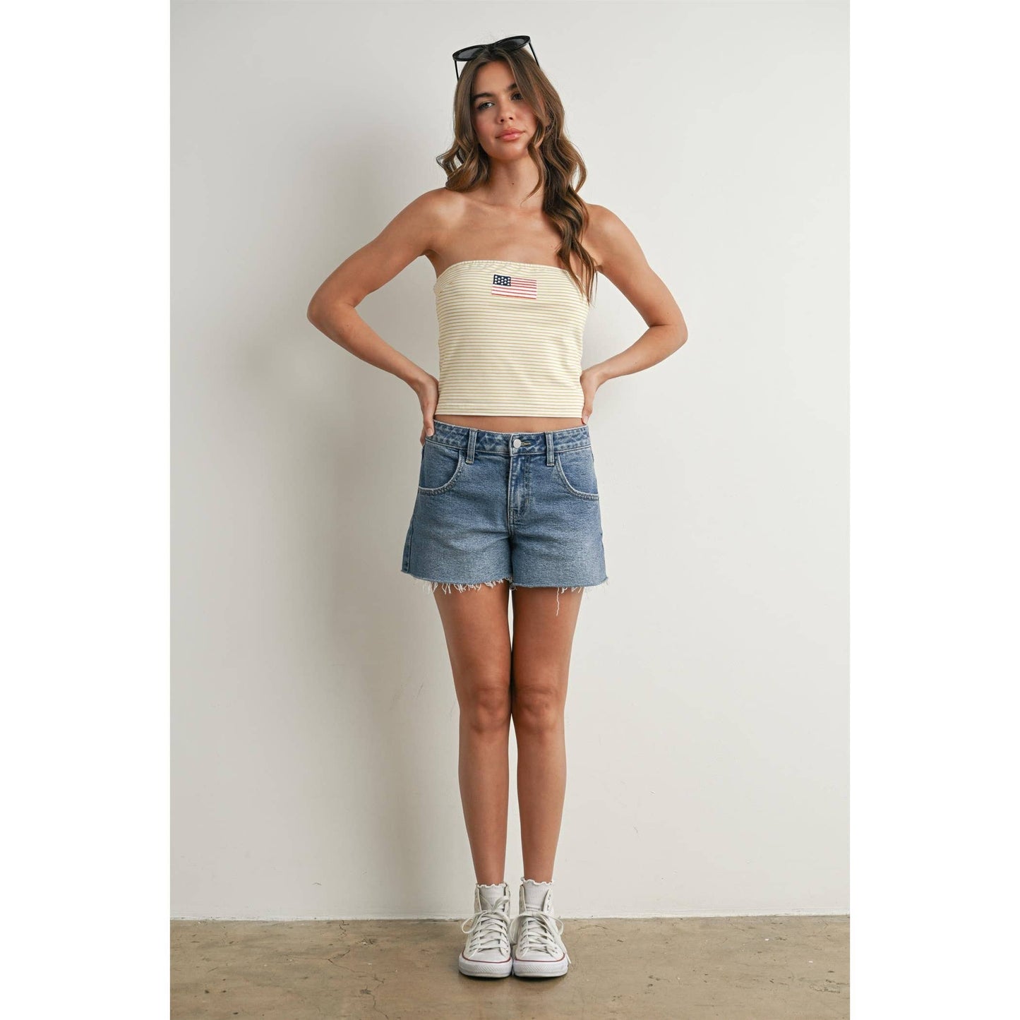 BUTTERMELON - Stars and Stripes Tube Top - BMT7755 - IVORY / BLUE / L