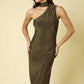 Sleeveless Mock Neck Oblique Cutout Midi Dress