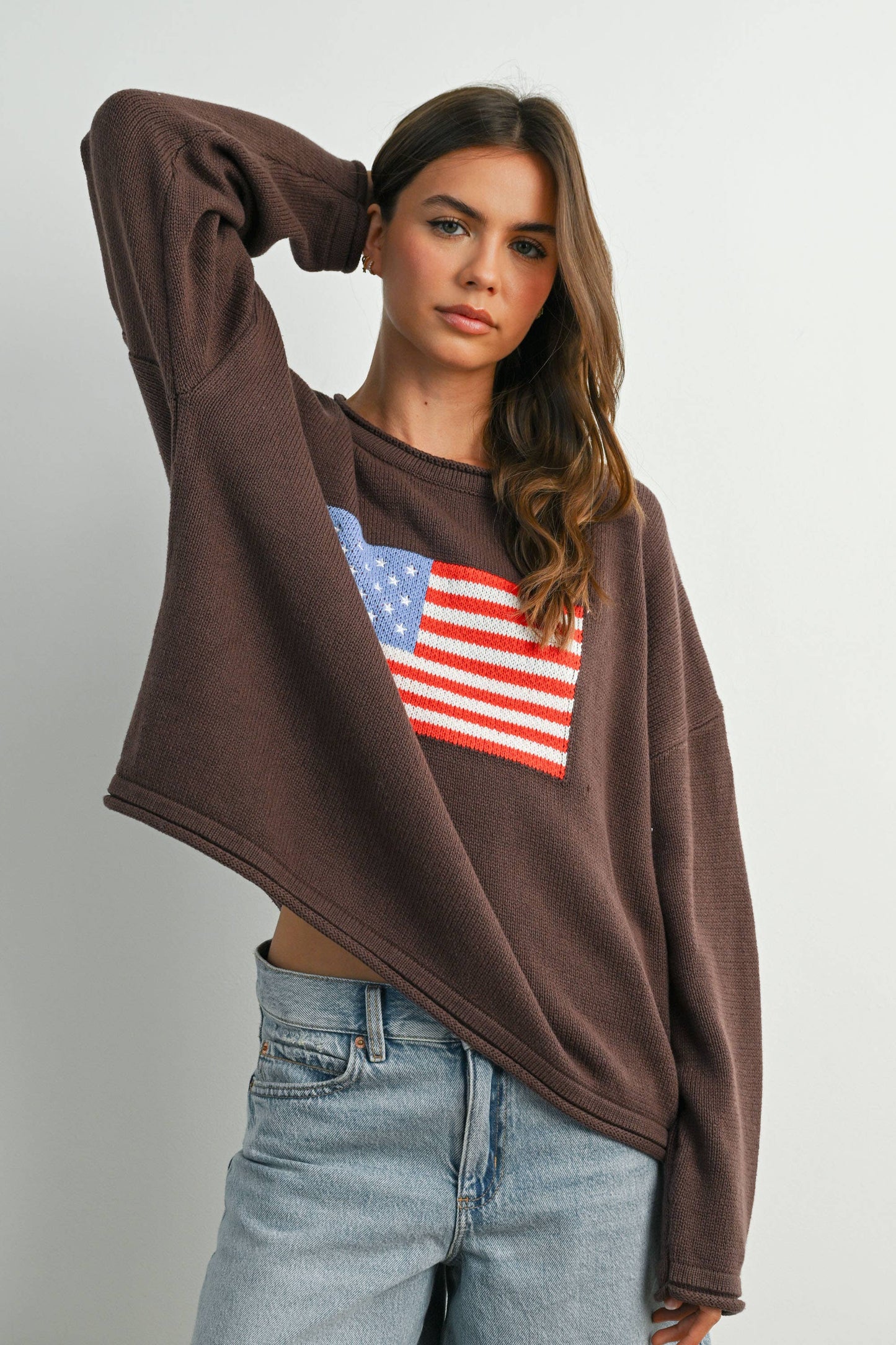 BUTTERMELON - Graphic Knit Long Sleeve Top - BMW7907 - NAVY MULTI / S