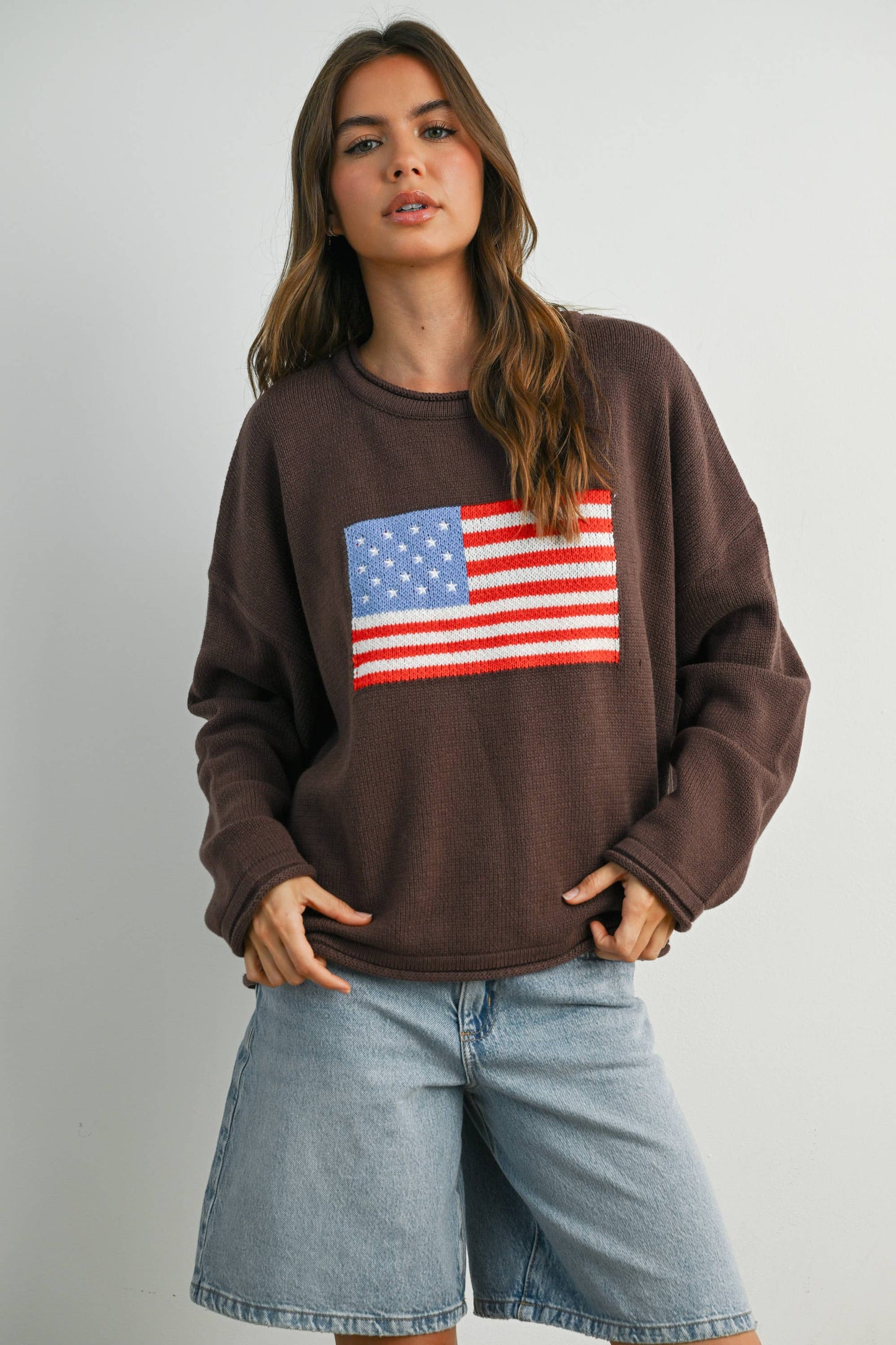 BUTTERMELON - Graphic Knit Long Sleeve Top - BMW7907 - NAVY MULTI / S