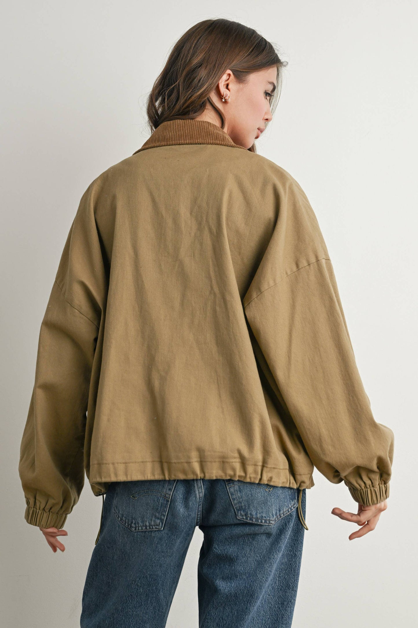 BUTTERMELON - Cord Collar Zip-Front Long Sleeve Jacket - BMJ7780 - KHAKI / M