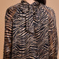 Back Tie Neck Shirring Animal Print Top