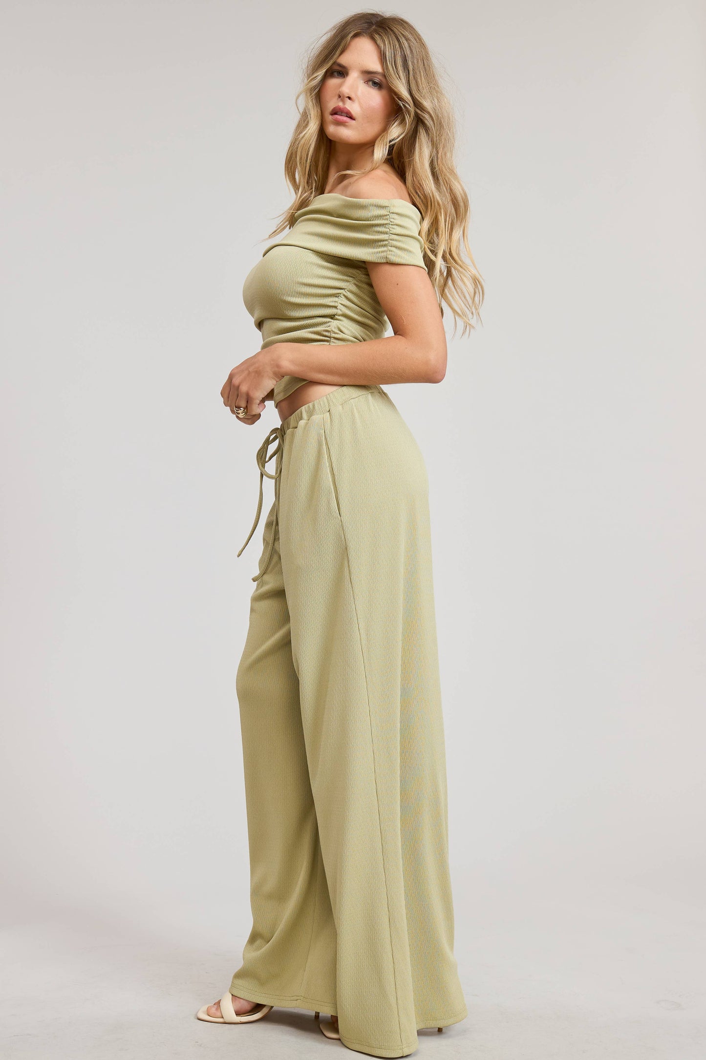 Mimosa - Off Shoulder Pants Set with Ruched Top