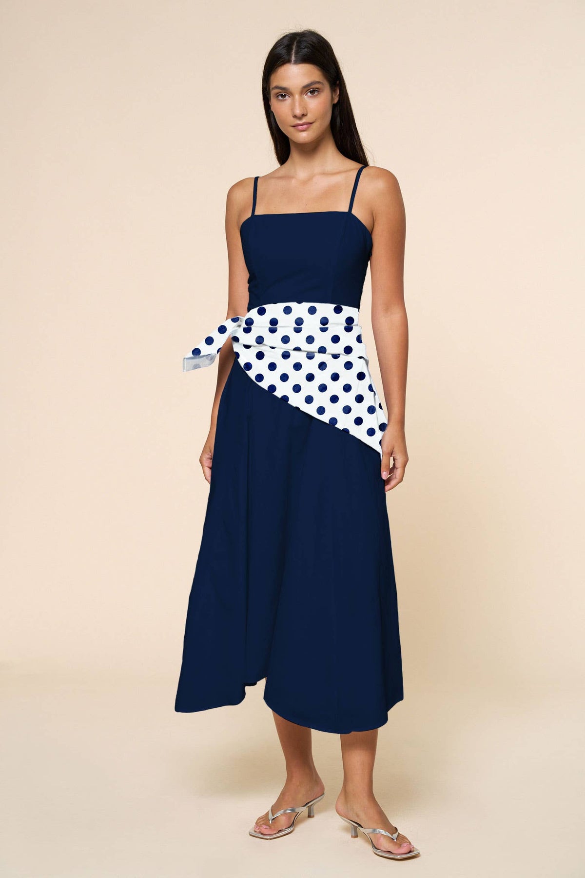 Lalavon - Stripe Waist Bandana Sleeveless Tie Maxi Dress  - OFF WHITE / S