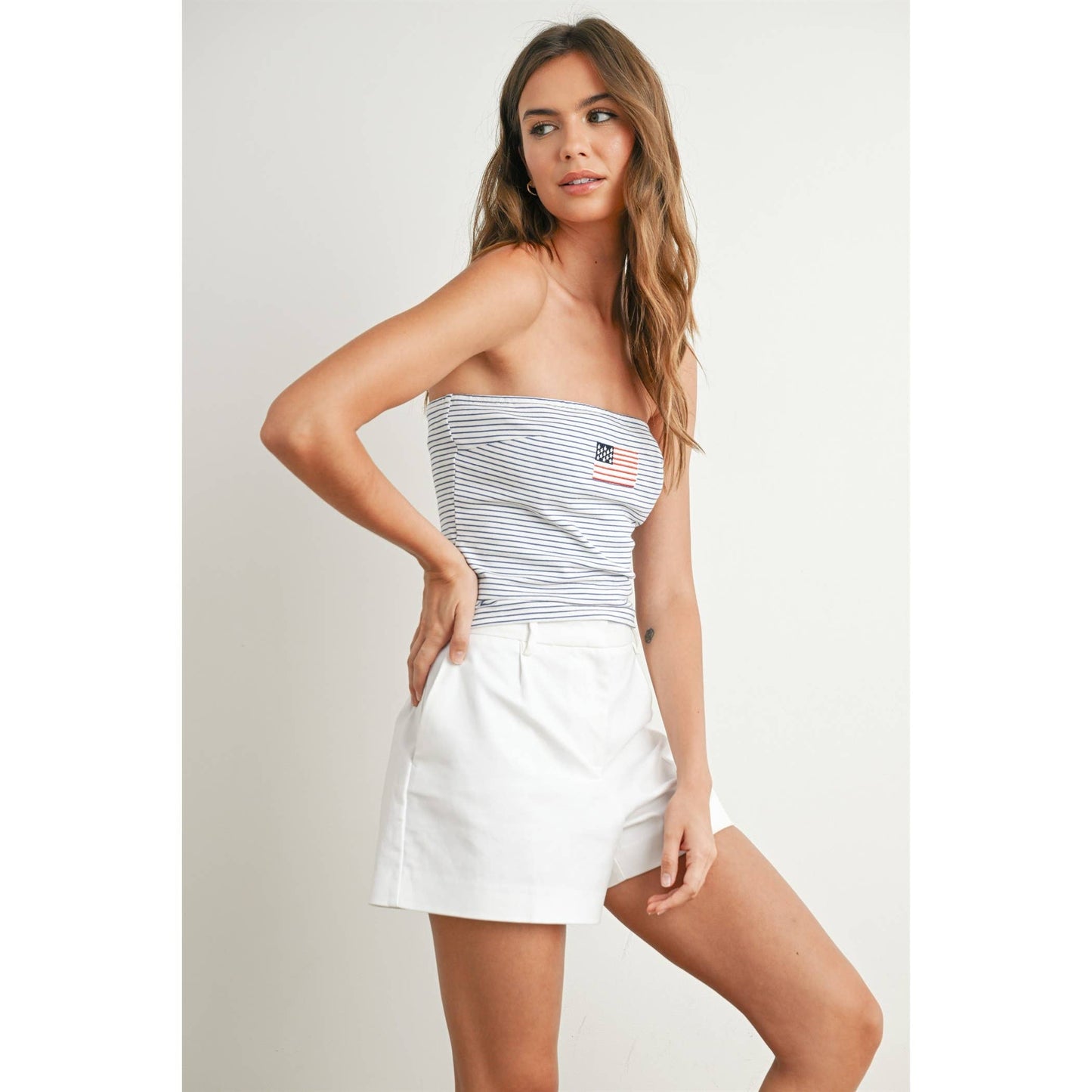BUTTERMELON - Stars and Stripes Tube Top - BMT7755 - IVORY / BLUE / S