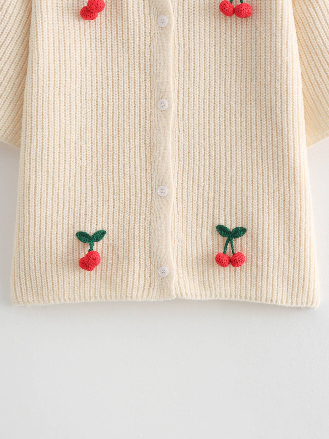Cherry-Embellished Cropped Knitted Sweater Cardigan