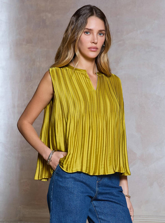 Current Air - Pleated Sleeveless Cropped Top - Amber Haze / S