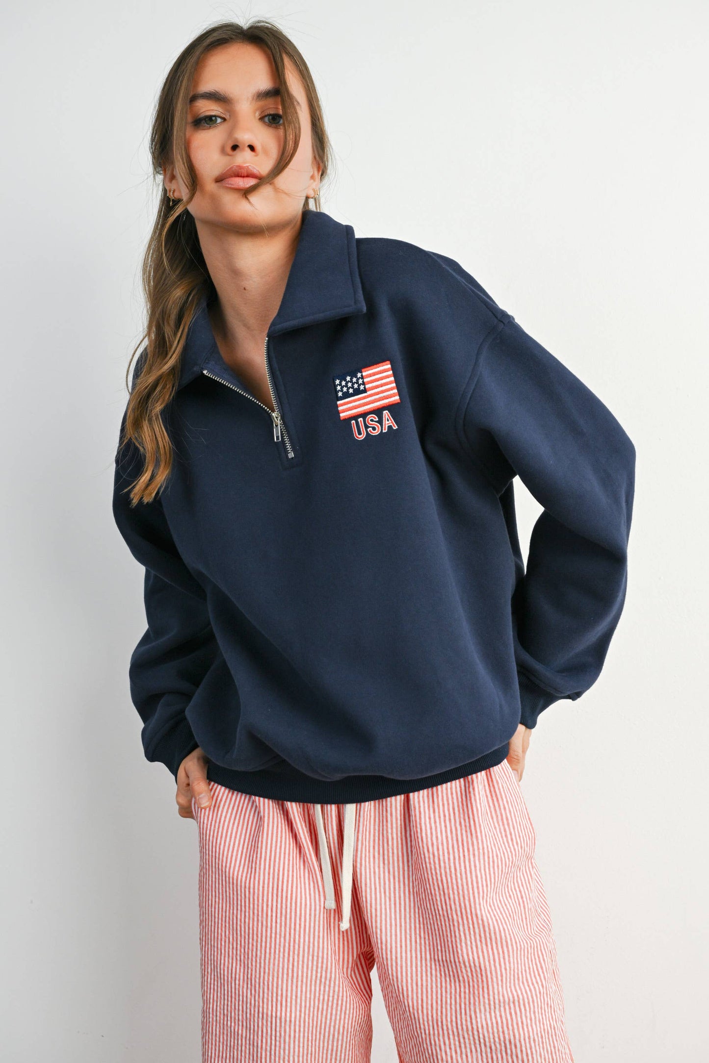 BUTTERMELON - Loose Collared Quarter-Zip Top - BMT7794 - GREY / L