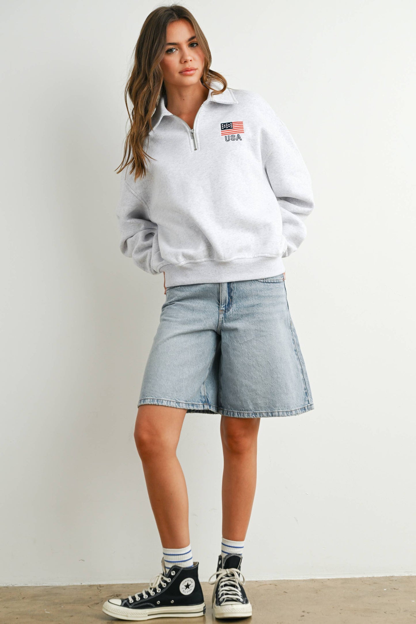 BUTTERMELON - Loose Collared Quarter-Zip Top - BMT7794 - GREY / M