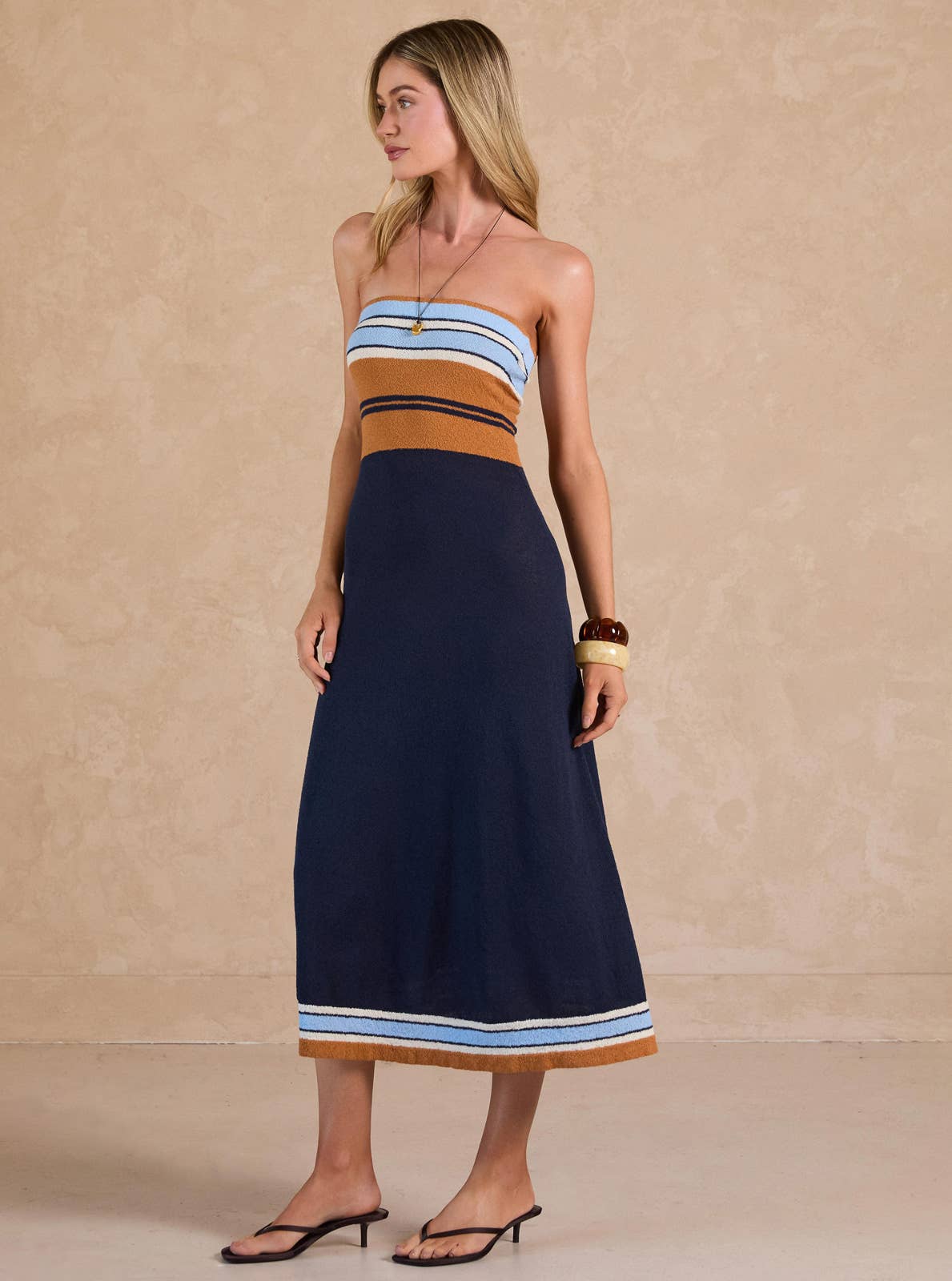 Current Air - Terry Knit Halter Midi Dress - Navy Mlt / XS