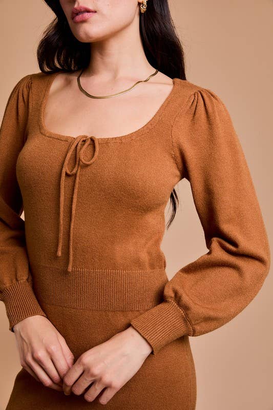 Scooped Neck Slit Knit Dress