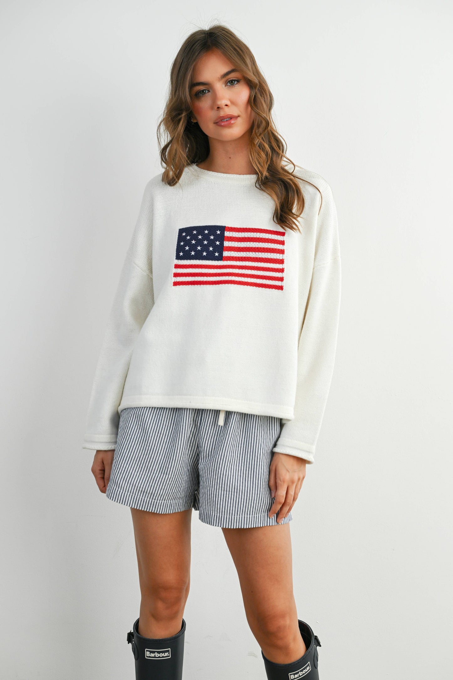 BUTTERMELON - Graphic Knit Long Sleeve Top - BMW7907 - NAVY MULTI / S