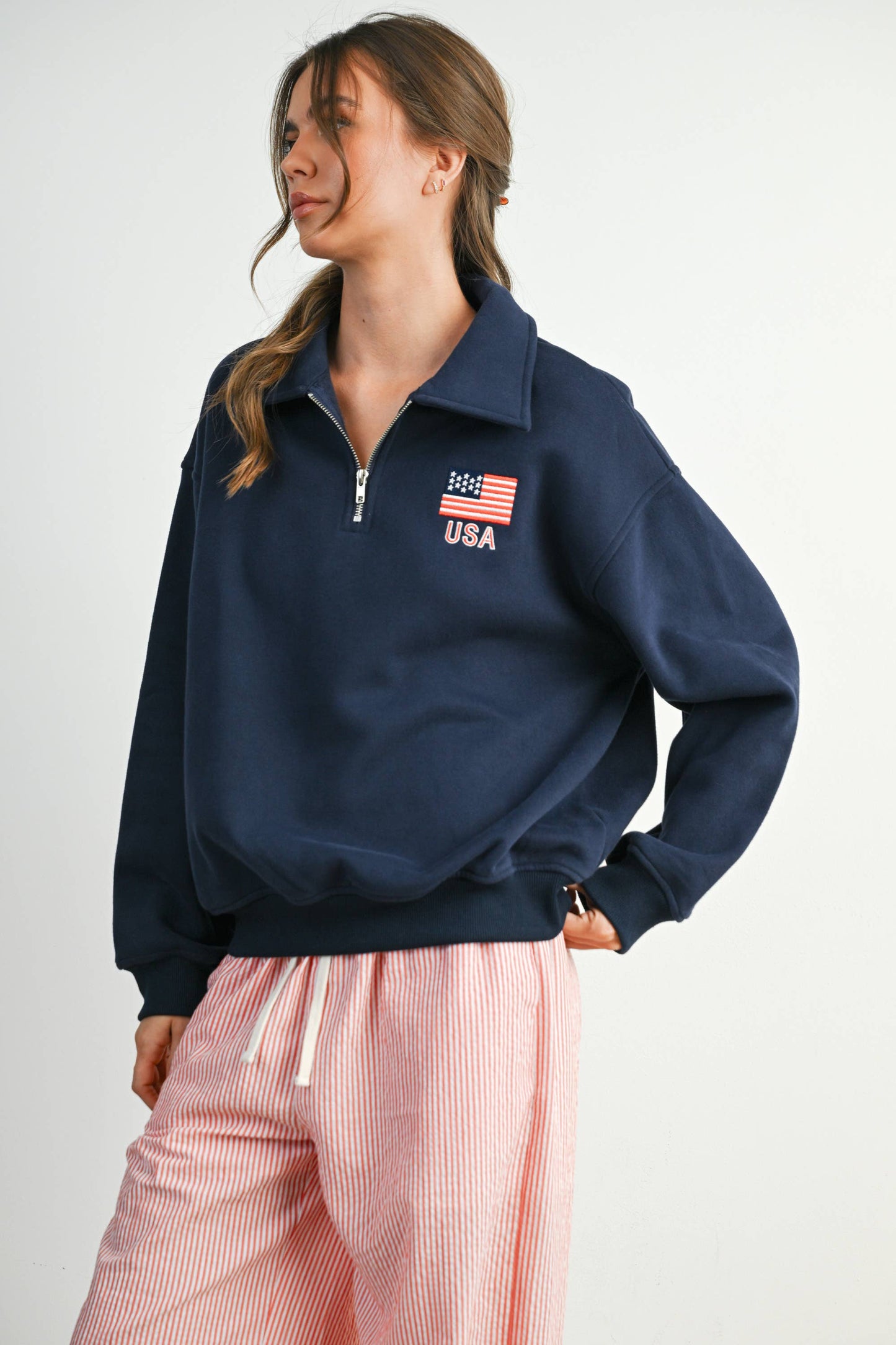BUTTERMELON - Loose Collared Quarter-Zip Top - BMT7794 - GREY / L