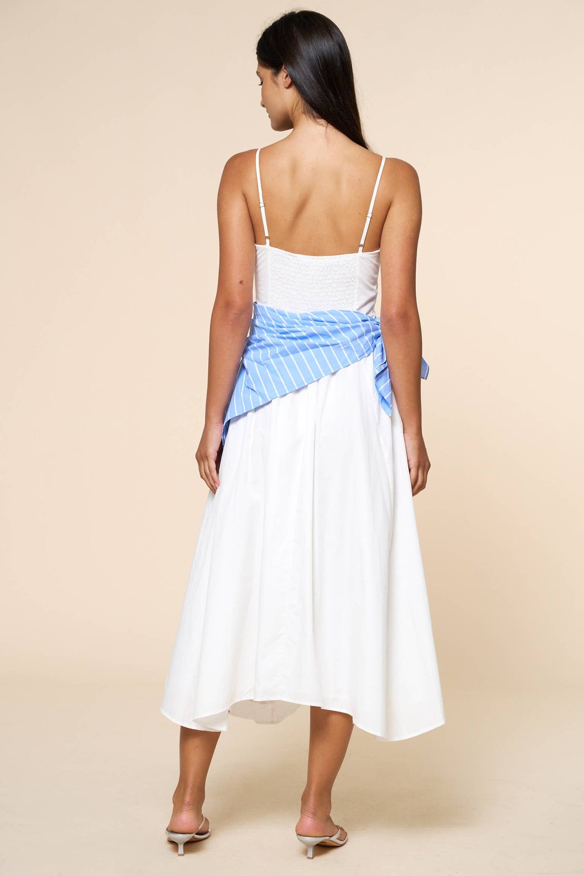 Lalavon - Stripe Waist Bandana Sleeveless Tie Maxi Dress  - OFF WHITE / S